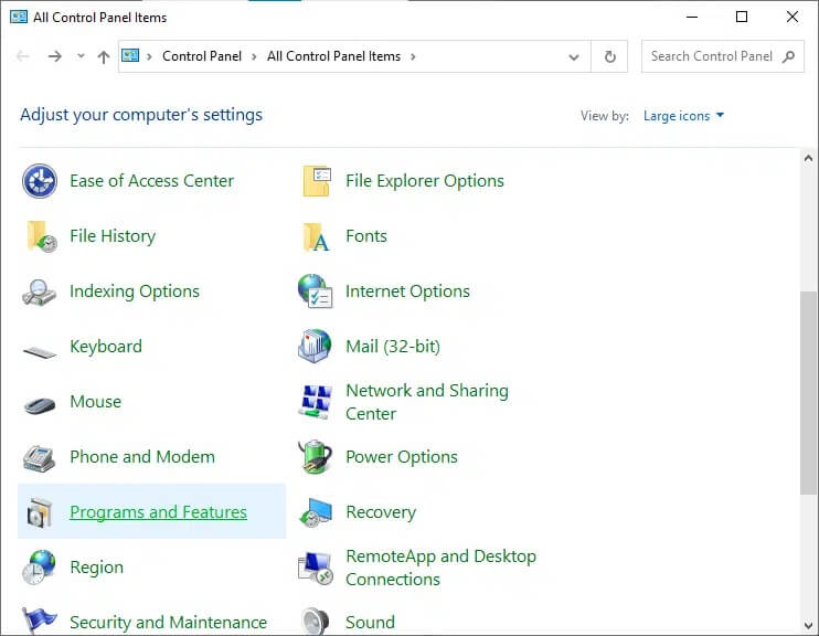 launch-control-panel-and-select-programs-and-fea كيفية إصلاح مشكلة Hamachi Tunnel