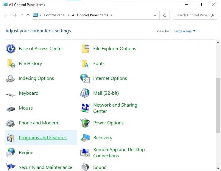launch-control-panel-and-select-programs-and-featu كيفية إصلاح Steam لا يقوم بتحميل الألعاب
