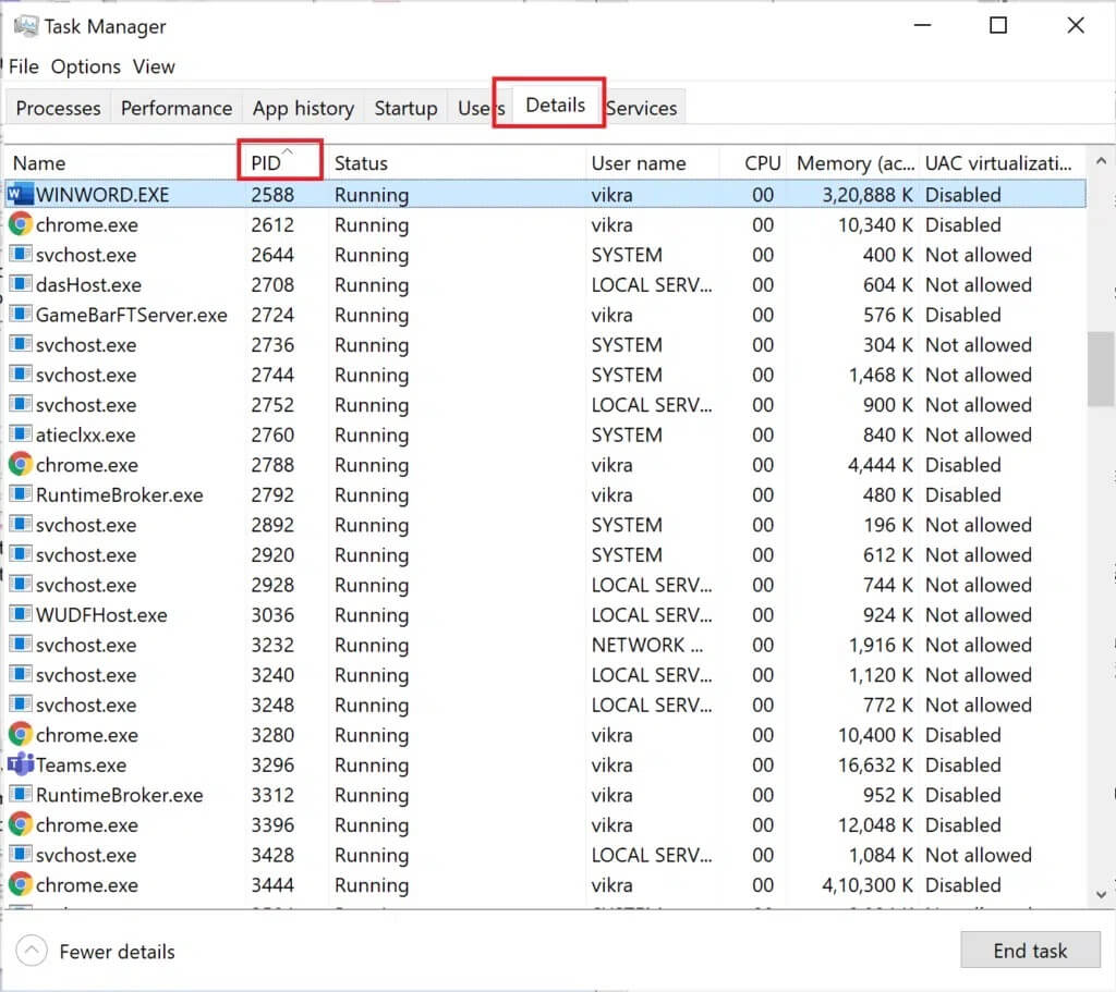 launch task manager then go to details tab the 1024x911 1 - كيفية إصلاح الاستخدام العالي لوحدة المعالجة المركزية على Windows 10