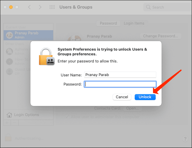 macos-user-account-changes-unlock-button كيفية حذف حساب مستخدم على جهاز Mac