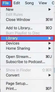 navigate-to-the-file-menu-and-click-on-library- كيفية نقل قائمة التشغيل من iPhone إلى iTunes