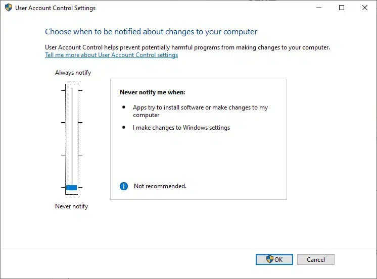 never-notify-me-when-apps-try-to-install-softwa-1 كيفية تمكين التحكم في حساب المستخدم في أنظمة Windows