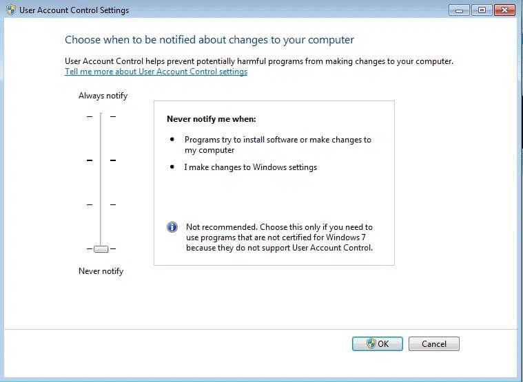 never-notify-me-when-programs-try-to-install-so كيفية تمكين التحكم في حساب المستخدم في أنظمة Windows