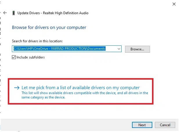 next-click-on-browse-my-computer-for-drivers-foll إصلاح استمرار انقطاع الصوت في نظام التشغيل Windows 10