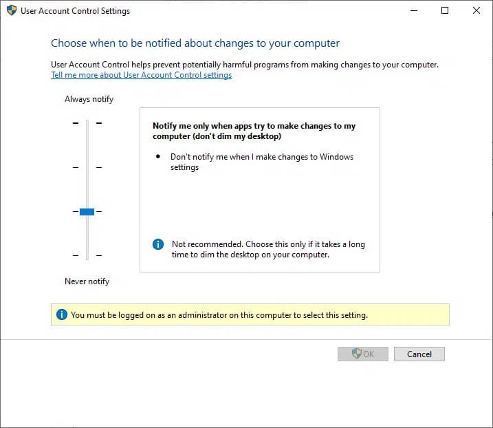 notify-me-only-when-apps-try-to-make-changes-to-my كيفية تمكين التحكم في حساب المستخدم في أنظمة Windows