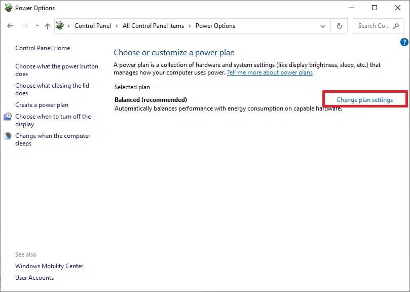 now-click-on-change-plan-settings-under-the-selec إصلاح خطأ موارد النظام غير الكافية لإكمال API