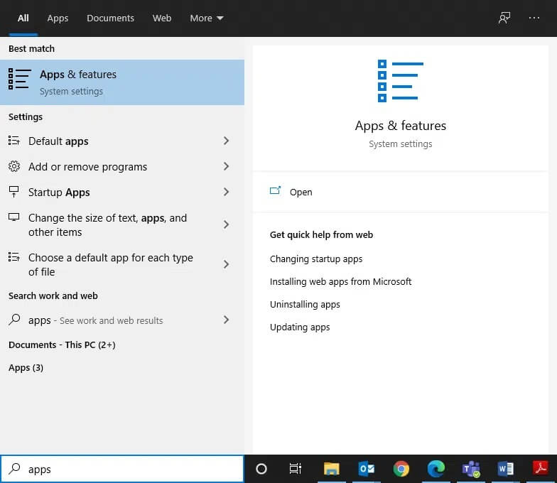 now-click-on-the-first-option-apps-and-features- كيفية إصلاح Steam لا يقوم بتحميل الألعاب
