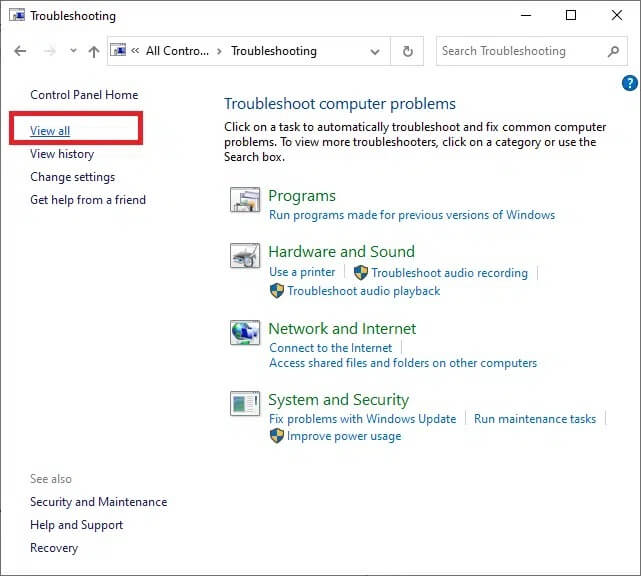 now-click-on-the-view-all-option-at-the-left-pane كيفية إصلاح رمز الخطأ 0x80004005