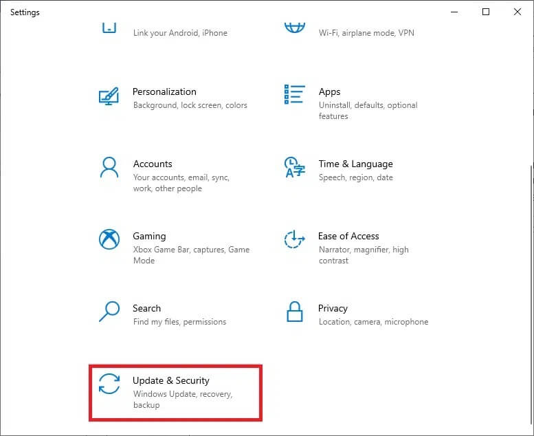 now-click-on-update-and-security-in-the-settings-wi كيفية إصلاح رمز الخطأ 0x80004005
