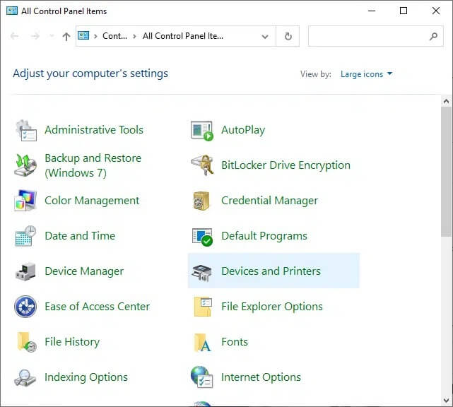 now-select-the-devices-and-printers-option إصلاح عدم القدرة على التمرير بشكل صحيح من خلال عجلة الماوس