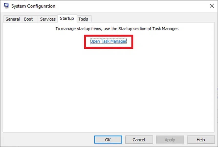 now-switch-to-the-startup-tab-and-click-the-link-2 إصلاح خطأ موارد النظام غير الكافية لإكمال API