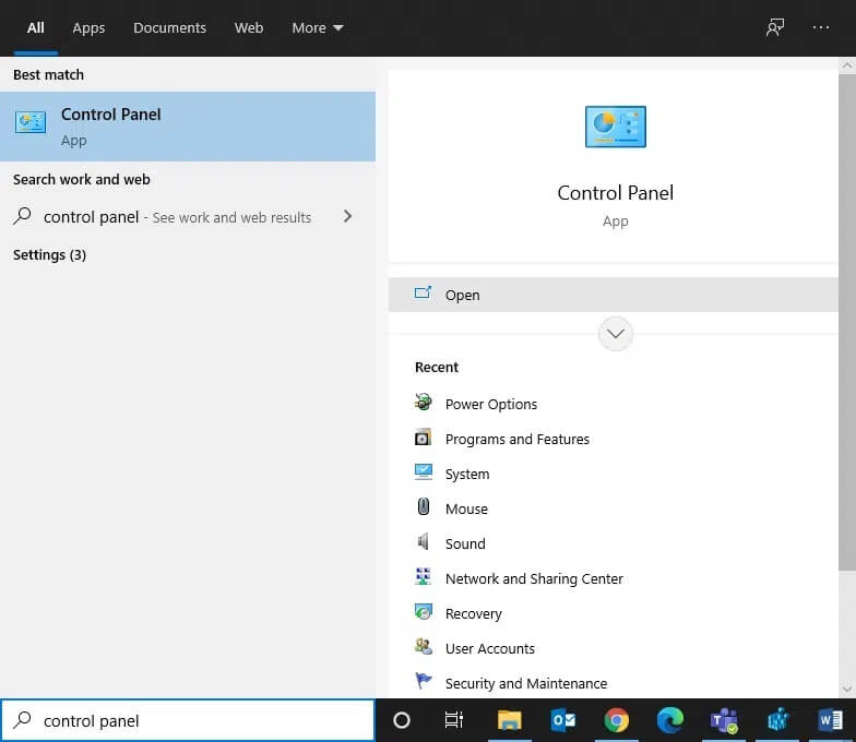 open-control-panel-from-the-search-results كيفية إصلاح Steam لا يقوم بتحميل الألعاب
