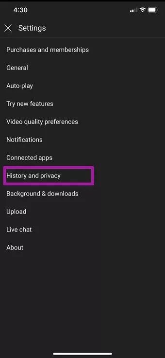 open-history-and-privacy-in-youtube_7c4a12eb7455b3a1ce1ef1cadcf29289 كيفية إعادة تعيين سجل مشاهدة YouTube
