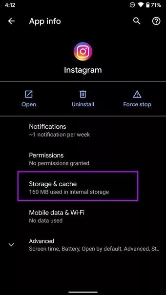 open-storage-and-cache-menu_7c4a12eb7455b3a1ce1ef1cadcf29289 8 أفضل الطرق لإصلاح مشكلة عدم تمكن Instagram من تحديث التغذية