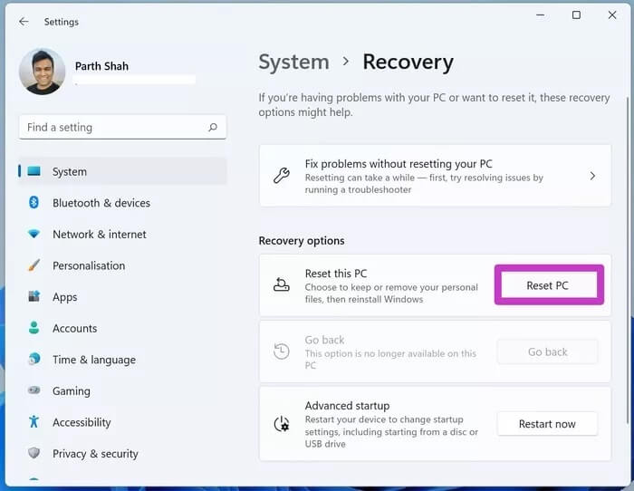 reset-windows-pc_935adec67b324b146ff212ec4c69054f أفضل 8 طرق لإصلاح اختفاء الرموز من سطح المكتب على Windows 10 و 11