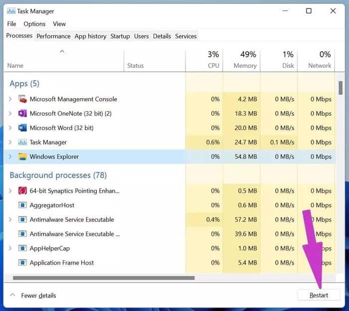 restart-windows-explorer-menu_935adec67b324b146ff212ec4c69054f أفضل 8 طرق لإصلاح اختفاء الرموز من سطح المكتب على Windows 10 و 11