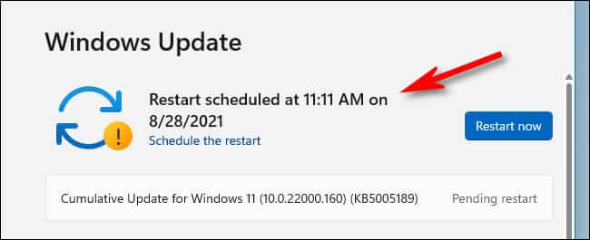 restart_scheduled_confirmed كيفية جدولة إعادة تشغيل Windows Update على Windows 11