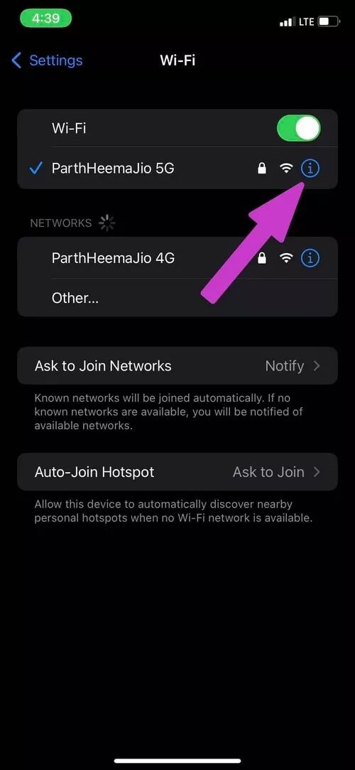 select-Wi-Fi-info-menu_40dd5eab97016030a3870d712fd9ef0f 8 أفضل الطرق لإصلاح عدم قدرة iPhone Wi-Fi على الانضمام إلى الشبكة