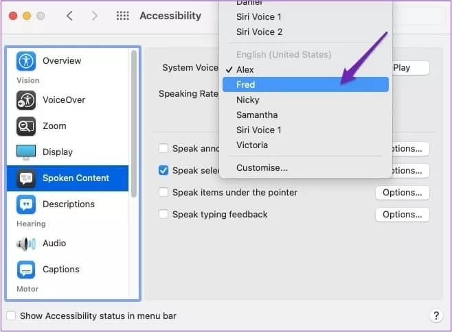 select-a-voice-on-mac_4d470f76dc99e18ad75087b1b8410ea9 كيفية جعل جهاز Mac يقرأ المستندات ورسائل البريد الإلكتروني وصفحات الويب