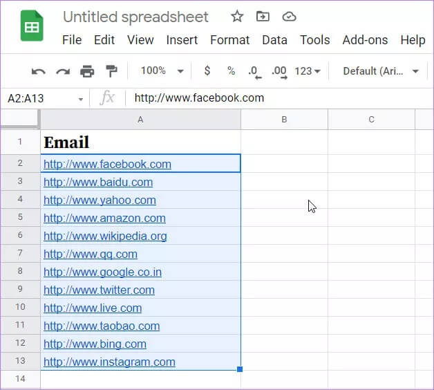 select-the-url_4d470f76dc99e18ad75087b1b8410ea9 كيفية استخدام نص مقسم إلى أعمدة في جداول بيانات Google