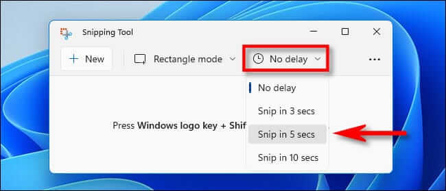 snip_sketch_delay كيفية التقاط لقطة شاشة على Windows 11