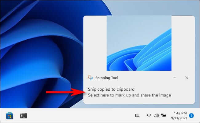 snipping_tool_notification كيفية التقاط لقطة شاشة على Windows 11