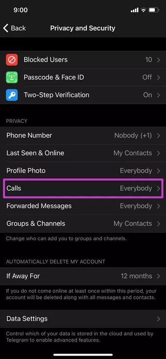 telegram-calls-menu_7c4a12eb7455b3a1ce1ef1cadcf29289 أفضل 10 طرق لإصلاح عدم رنين مكالمات Telegram على iPhone