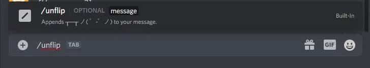 the-unflip-commands-displays- قائمة أوامر Discord