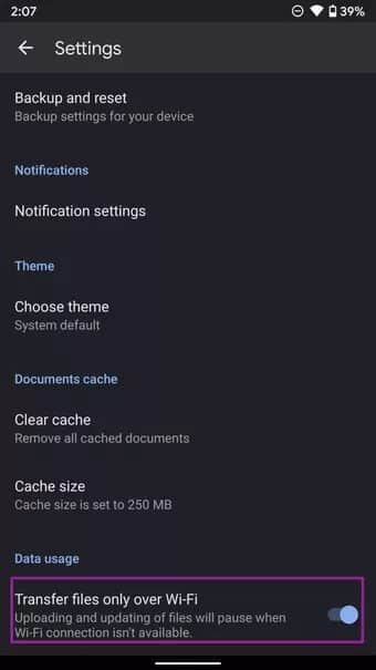 transfer-files-only-on-wifi_7c4a12eb7455b3a1ce1ef1cadcf29289 أفضل 8 طرق لإصلاح تحميل Google Drive غير المكتمل على Android
