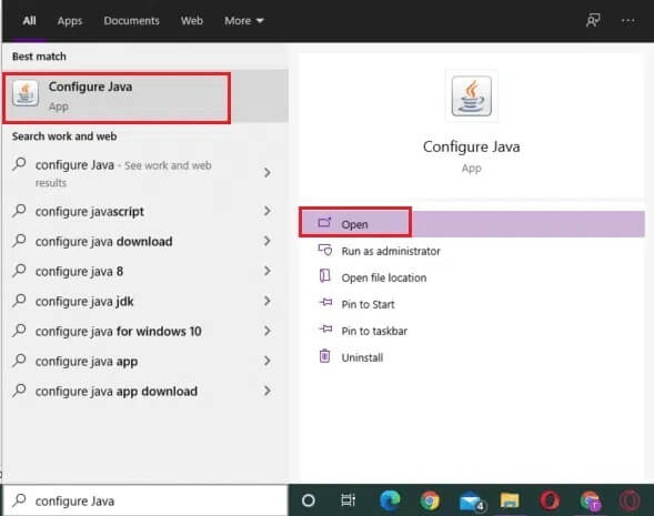 type-and-search-configure-java-in-windows-search إصلاح خطأ io.netty channel Abstract Channel$Annotated ConnectException في Minecraft