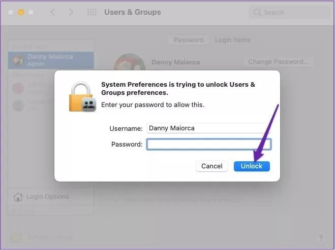 users-and-group-unlock-login-details_4d470f76dc99e18ad75087b1b8410ea9 كيفية إضافة أو إزالة المسؤولين على Mac