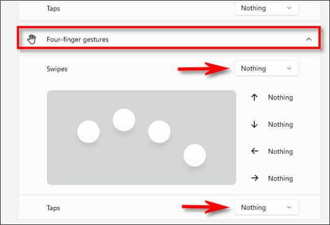win11_four_fingered_gestures_nothing كيفية إيقاف تشغيل إيماءات لوحة اللمس على Windows 11