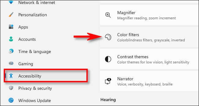win11_settings_accessibility_color_filters كيفية استخدام فلتر الألوان في Windows 11