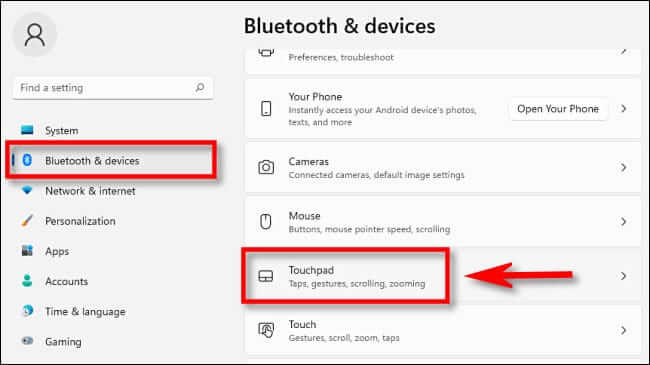 win11_settings_touchpad كيفية إيقاف تشغيل إيماءات لوحة اللمس على Windows 11
