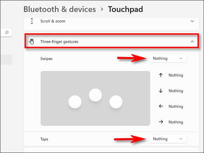 win11_three_fingered_gestures_nothing كيفية إيقاف تشغيل إيماءات لوحة اللمس على Windows 11