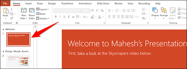 1-select-slide كيفية إضافة فيديو إلى عرض تقديمي لـ Microsoft PowerPoint