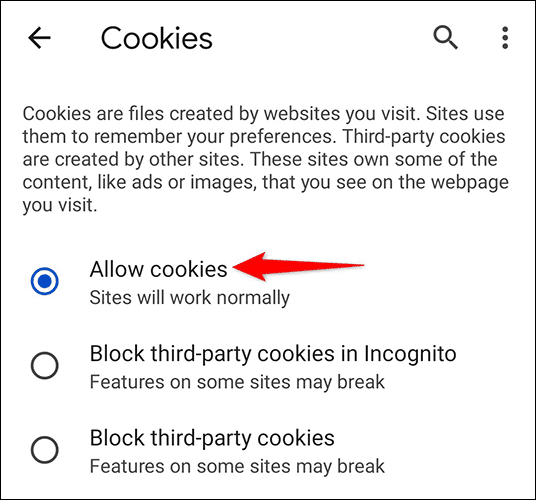 13-chrome-mobile-enable-all-cookies كيفية تمكين ملفات تعريف الارتباط في Google Chrome