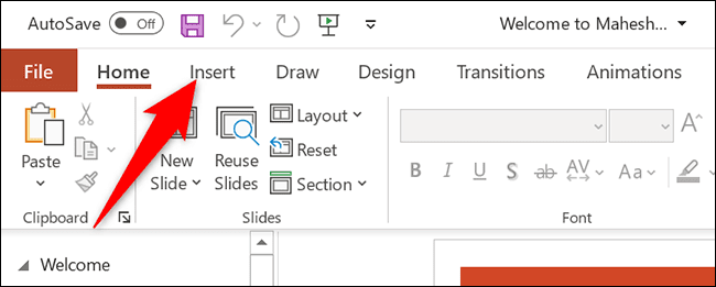 2-insert-tab كيفية إضافة فيديو إلى عرض تقديمي لـ Microsoft PowerPoint
