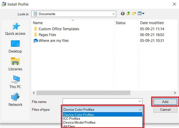Add-Device-Color-Model-ICC-Profiles كيفية إعداد 3 شاشات على جهاز كمبيوتر محمول