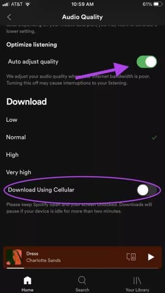 Audio-Quality-Settings-Toggled_935adec67b324b146ff212ec4c69054f كيفية الحفاظ على بيانات الجوال أثناء استخدام Spotify