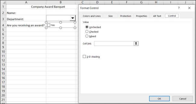 CheckboxProperties-ExcelBasicForm كيفية إنشاء نموذج أساسي في Microsoft Excel