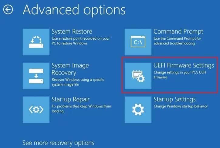 Choose-UEFI-Firmware-Settings-from-the-Advanced-Options إصلاح خطأ لم يتم ترحيل الجهاز على نظام التشغيل Windows 10