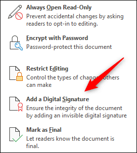 Click-Add-a-Digital-Signature. كيفية إضافة (أو إزالة) توقيع رقمي في ملفات Microsoft Office