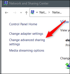 Click-Change-Advanced-Sharing-Settings. كيفية تعيين محرك أقراص الشبكة على Windows 10