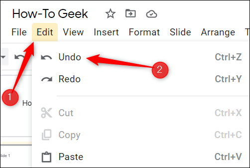 Click-Edit-and-then-click-Undo. كيفية حذف مربع نص في Google Slides