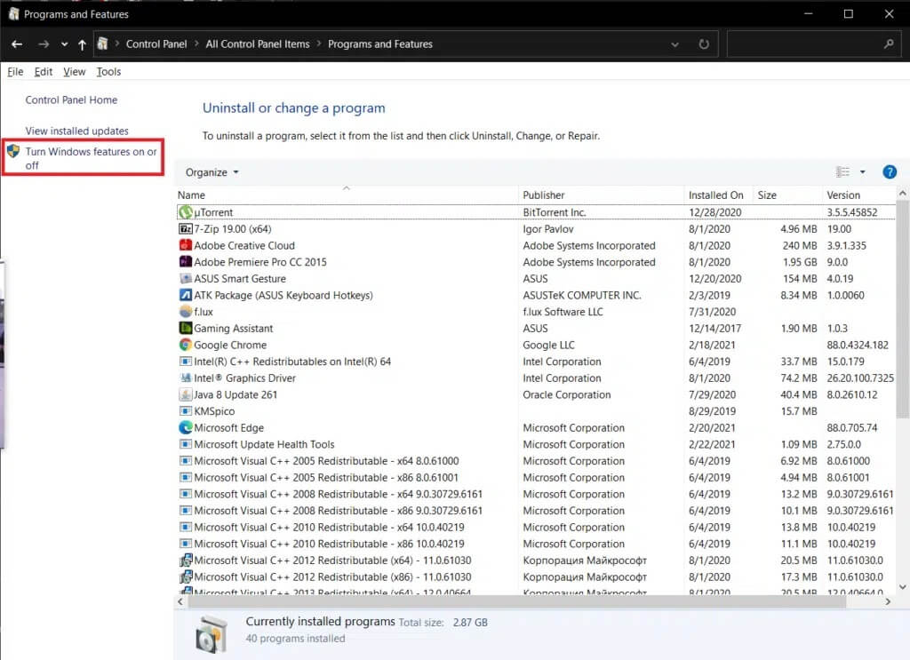 Click-on-the-Turn-Windows-feature-on-or-off-hyperlink-present-on-the-left-1024x743-1 كيفية تمكين Telnet في Windows 7/10