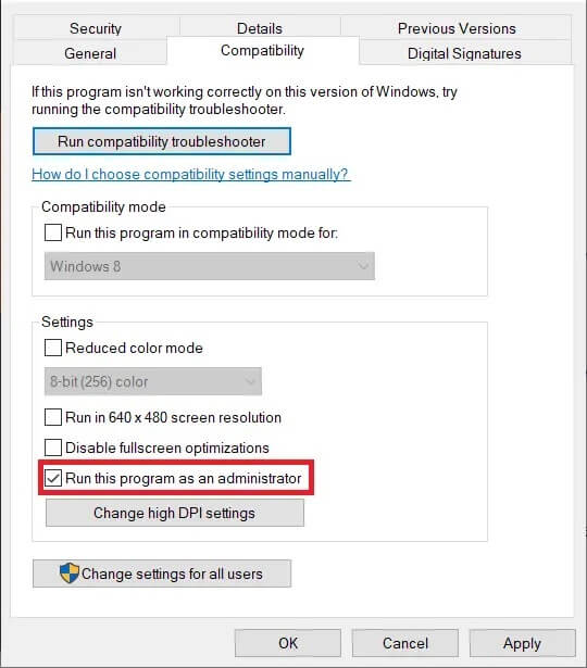 Click-on-the-‘Compatibility-tab.-Then-check-the-box-next-to-‘Run-this-program-as-an-administrator إصلاح شاشة League of Legends السوداء في Windows 10