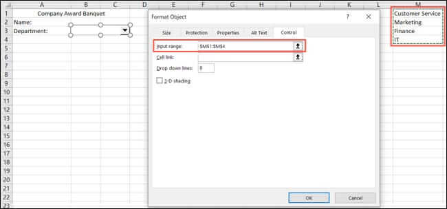 ComboBoxInputRange-ExcelBasicForm كيفية إنشاء نموذج أساسي في Microsoft Excel