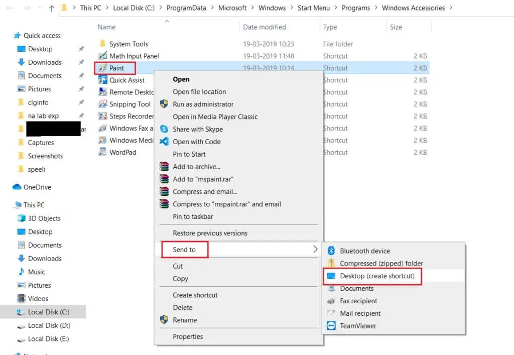 Create-desktop-shortcut-paint-1024x707-1 كيفية تغيير برامج بدء التشغيل في Windows 10