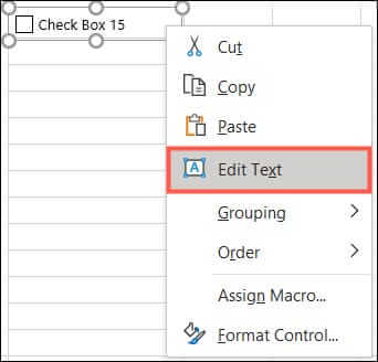 EditCheckboxText-ExcelBasicForm كيفية إنشاء نموذج أساسي في Microsoft Excel